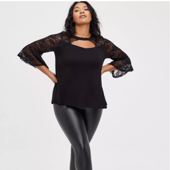 torrid Tops - Torrid Super Soft Knits Choker Women's Black Lace Bell Sleeve Goth Top 1X
